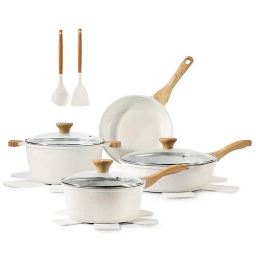 ESLITE Nonstick Cookware Sets 12 Pcs Granite Coating Pots and Pans