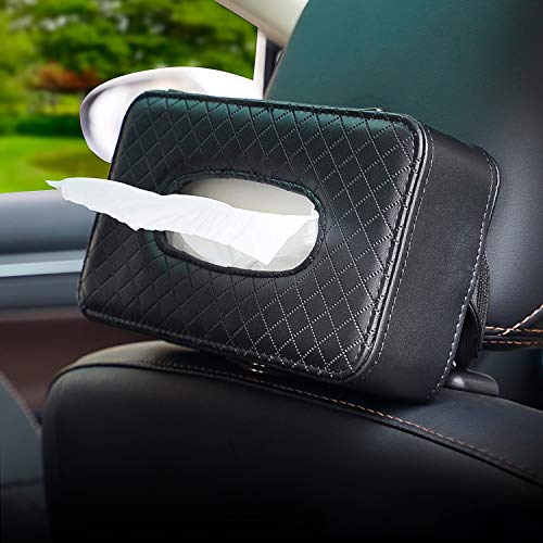 HerMia Luxury Leather Car Visor Tissue Holder Mount Hanging Tissue Holder Case for Car Seat Back Multi-use Paper Towel Cover Case with One Tissue Refill for Car & Truck Decoration 1-Brown-Visor 