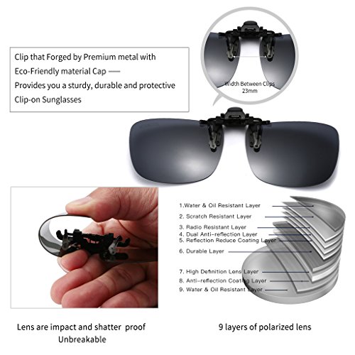 CAXMAN Polarized Clip On Sunglasses Over Prescription Glasses for Men Women  UV Protection Flip Up Silver Mirrored Lens Extra Small