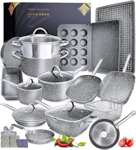 Bakken-Swiss 20-Piece Kitchen Cookware Set Granite Non-Stick Eco-Friendly for All Stoves & Oven-Safe