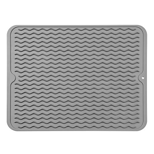 S&T INC. Absorbent, Reversible Microfiber Dish Drying Mat, 16 x 18, White  Trellis