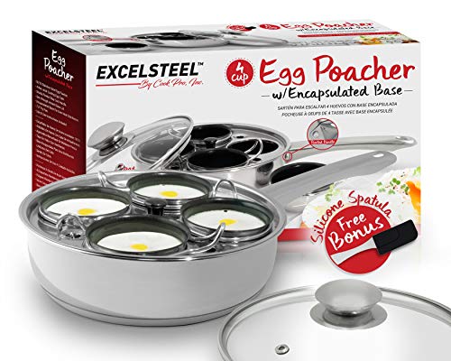 7PC 18cm  S/STEEL EGG POACHER WITH NON-STICK INSERTS & GLASS LID KITCHEN 17113 