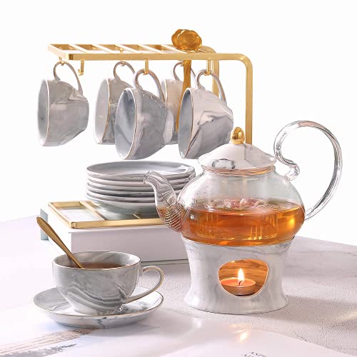 BTaT- Small Glass Tea Set, 2 Fancy Cups, Tea Pot Glass