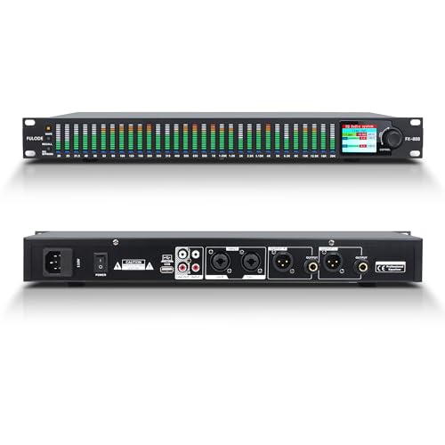 FULODE FX-888 Dual channel synchronized control 31-Band Digital equalizer Stereo EQ Noise Reduction Each segment with LED Spectrum Display Operation Content display large screen image