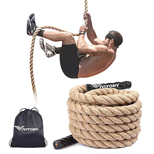 10FT, 1.2 Inch, Red Head YaeMarine Heavy Duty 10 FT Gym Climbing Ropes with Carabiner for Adult Improve Grip and Increase Power 