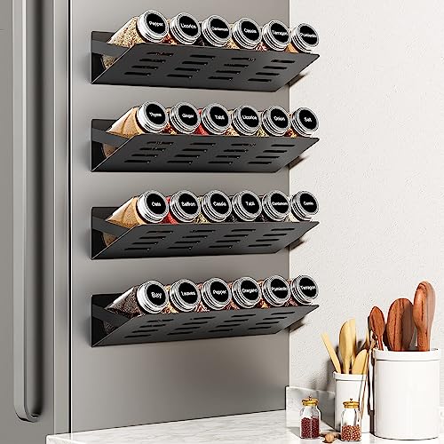 Roysili Magnetic Spice Rack For Refrigerator Magnetic Fridge Shelf For  Kitchen Spice Organizer Magnetic Shelf For Fridge Space Saving Black 4 Pack