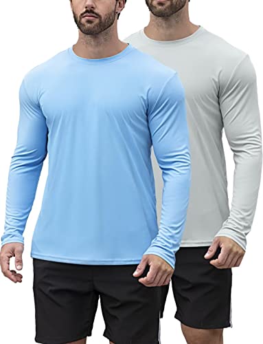 NAVISKIN Men's Quick Dry UPF 50+ Sun Protection Long Sleeve Fishing Tshirt Lightweight Hiking Shirts Rash Guard Swim Shirt, Blue / XX-Large