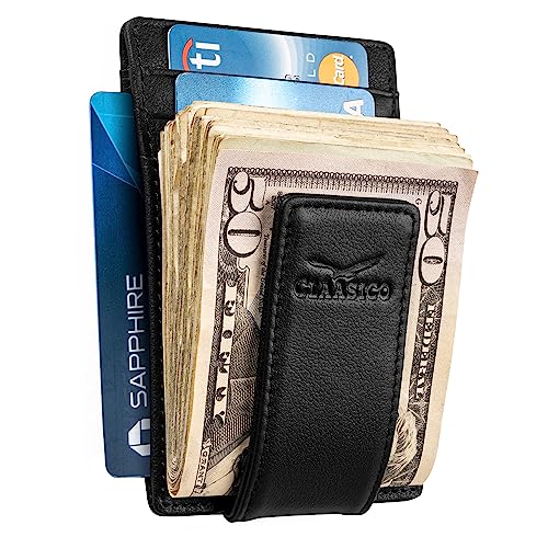 HOPSOOKEN Money Clip RFID Front Pocket Wallet Men Leather Slim Minimalist  Wallet