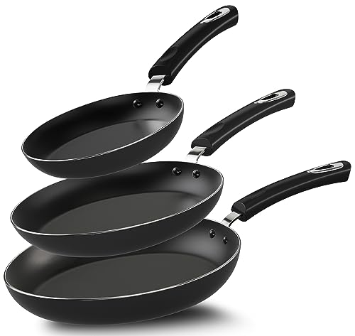 ROCKURWOK 3 Pcs Frying Pan Set, Hard Ceramic Nonstick Cookware Set,  8in/10in Omelet Pan, 12in Skillet, Inducton, Dishwasher & Ovens Safe, Free  of PFAS