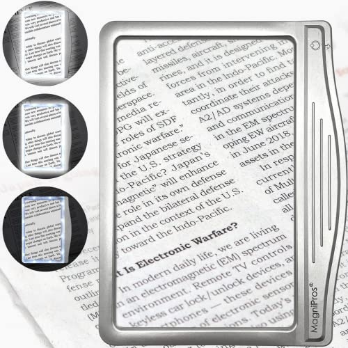 KONGZIR Lluminated Super High Clarity Magnifier,Extra Large Led Handheld Magnifying Glass with Light,for Seniors Low Vision Books Pages Magazines Newspapers & Maps 