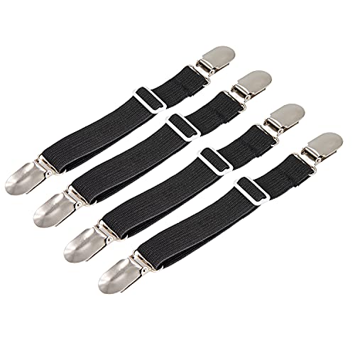Hestya 12 Pieces Sheet Straps Suspenders Adjustable Bed Sheet Fasteners Metal Clips Elastic Fasteners Grippers for Home Supplies Bianco 