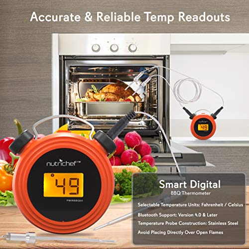 Nutrichef Wi-Fi Grill Meat Thermometer Wireless Dual Smart Probes, Alarm Indoor from Outdoor, Black