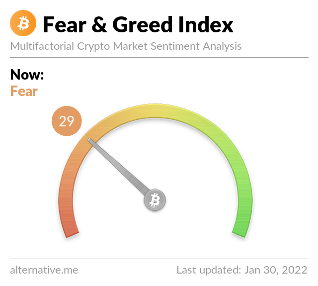 Crypto Fear & Greed Index on January 30, 2022