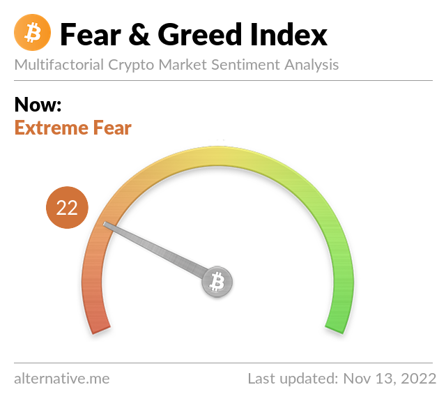 Crypto Fear & Greed Index on November 13, 2022
