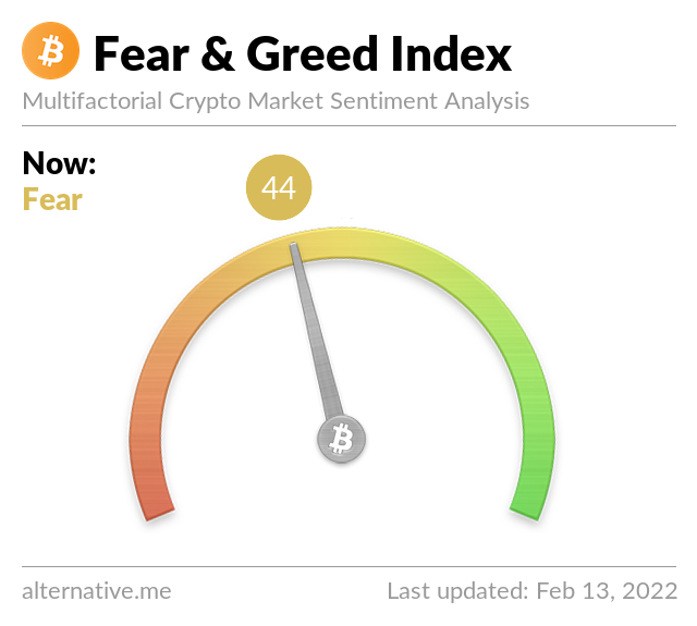 Crypto Fear & Greed Index on Febuary 13, 2022
