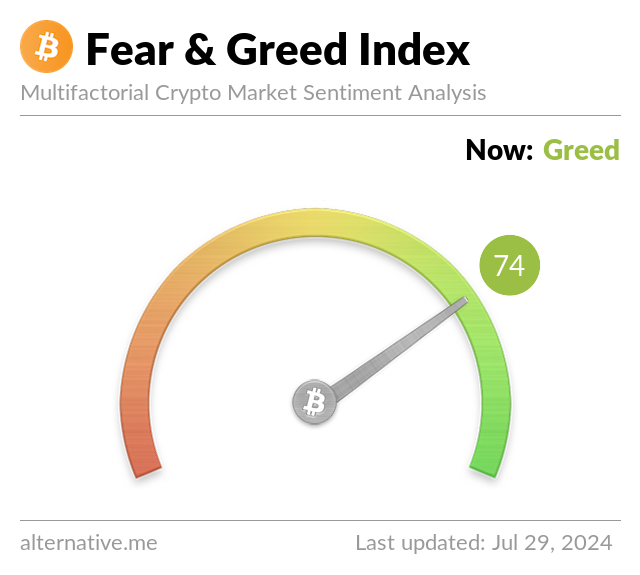 BitCoin Fear & Greed Index on July 29, 2024