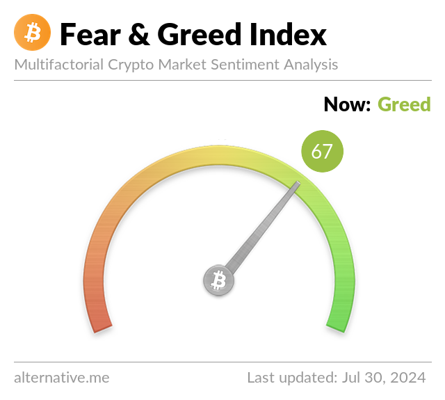 BitCoin Fear & Greed Index on July 30, 2024