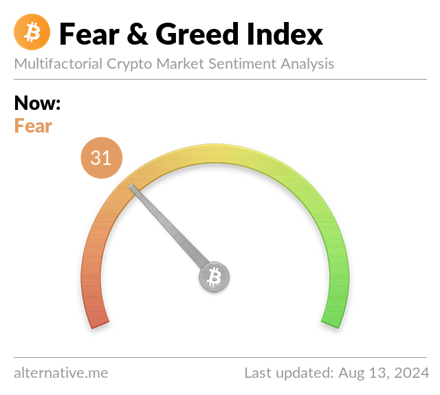 BitCoin Fear & Greed Index on August 13, 2024