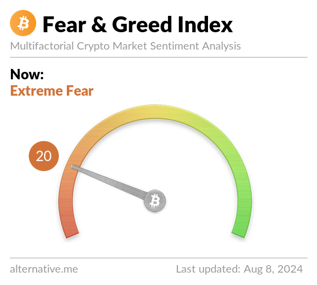 BitCoin Fear & Greed Index on August 8, 2024