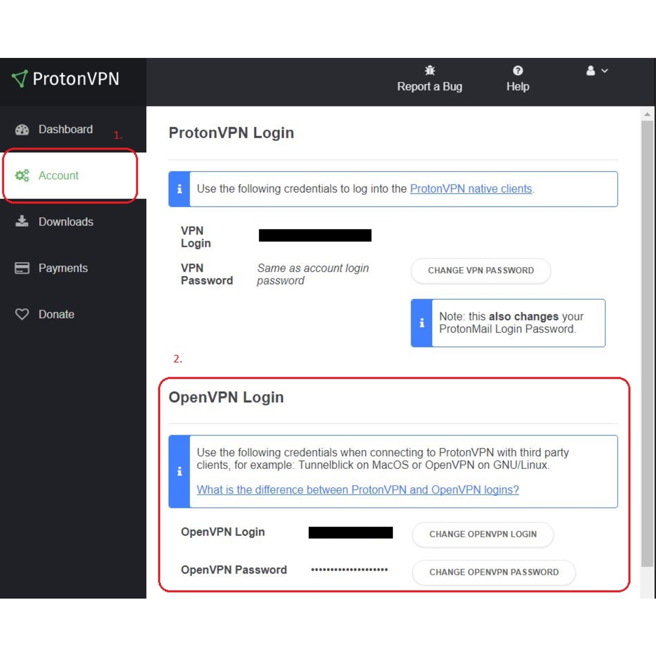 VPN dashboard. Login Pass OPENVPN. Имя пользователя в PROTONVPN С буквы или цифры? Фото.