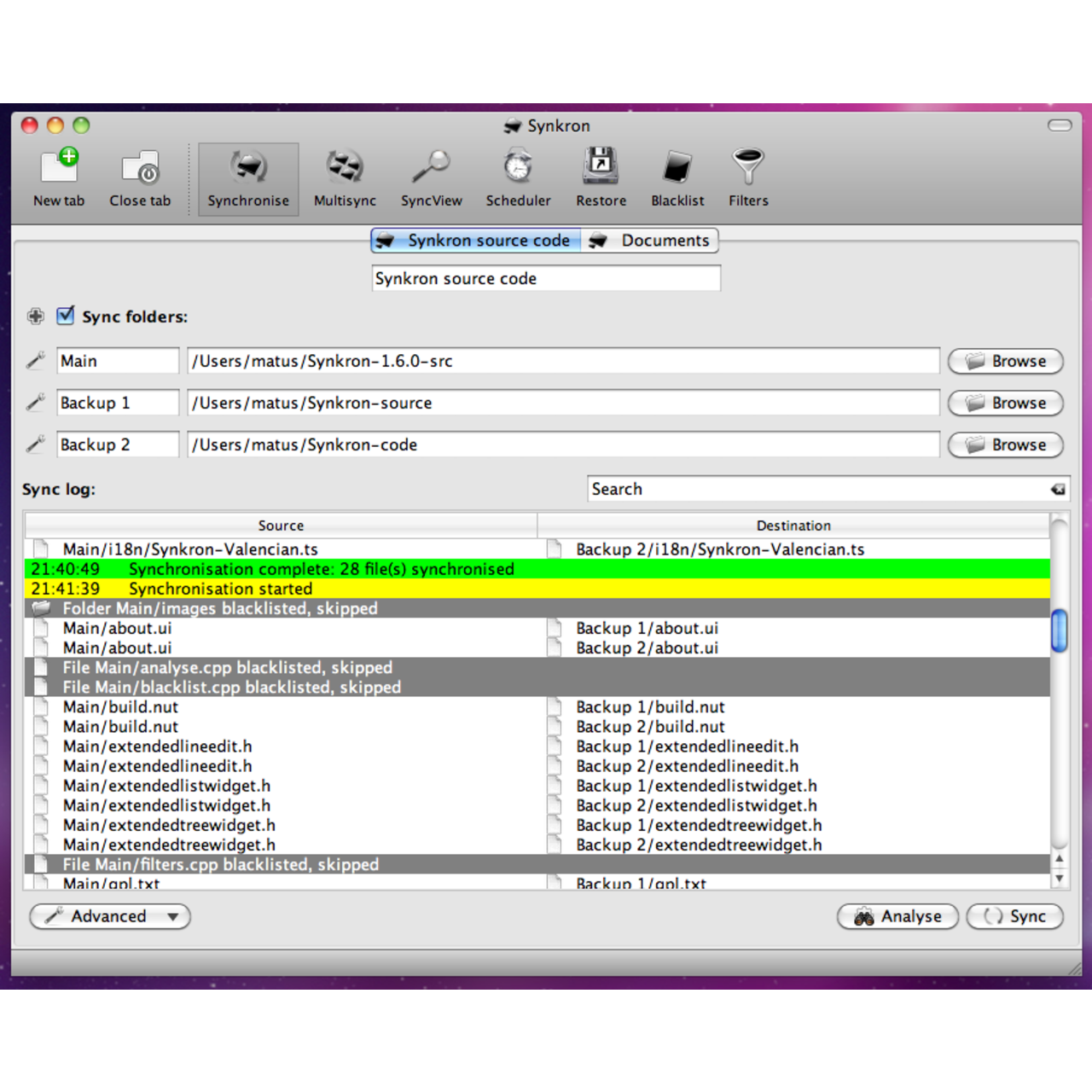 synchronize as soon as changes are made to files synkron